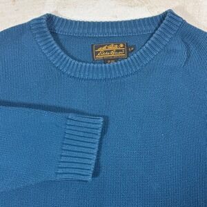 Vintage 90s Eddie Bauer Teal Blue Cotton Fisherman Knit Sweater Coastal Mens L